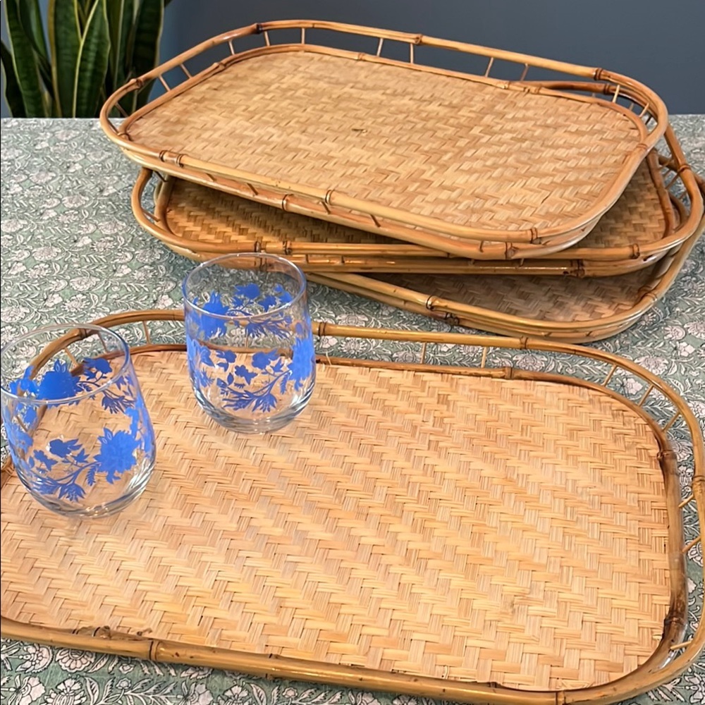 4 pc Natural Bamboo Serving Tray Set